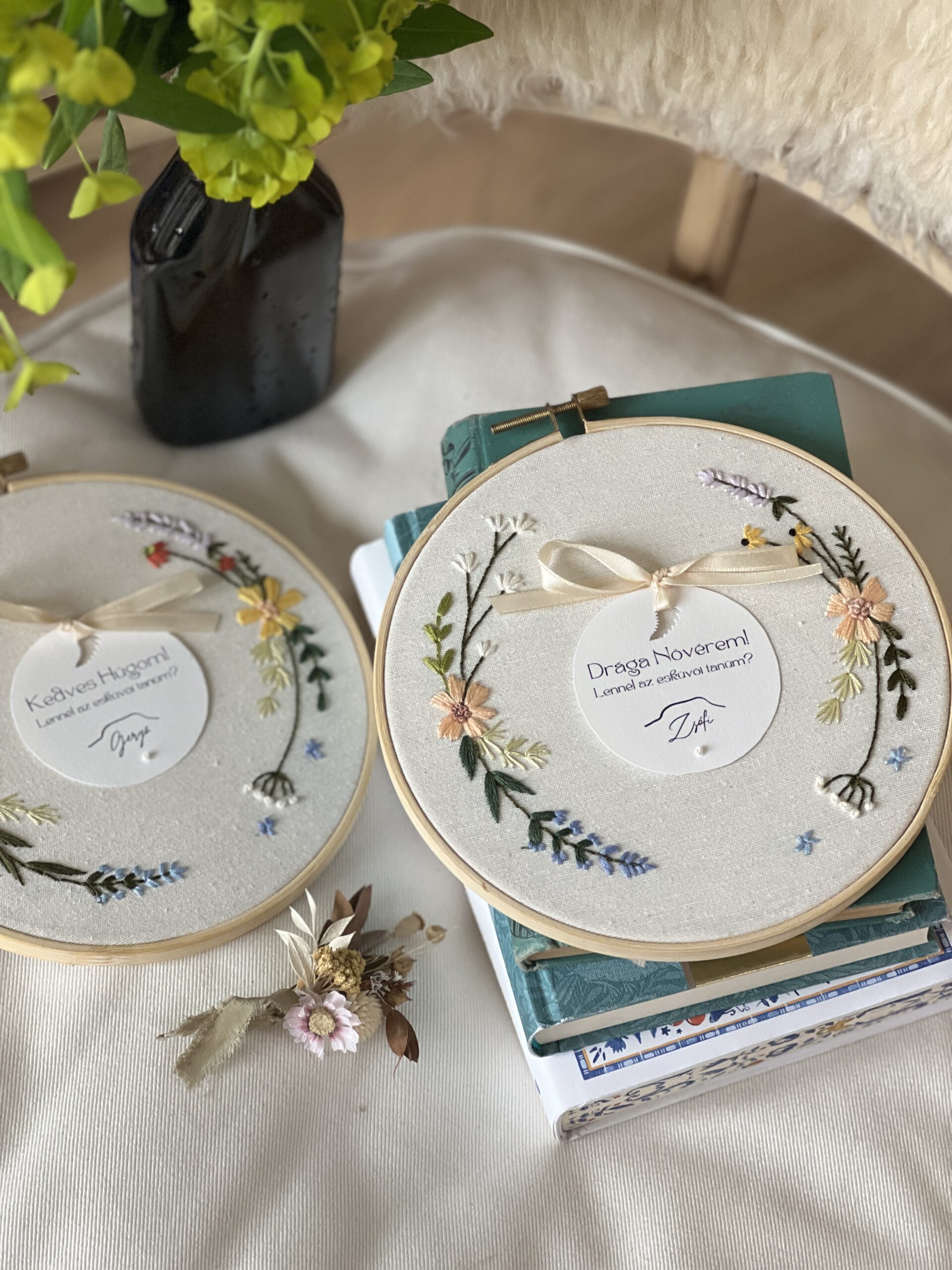 Köszönöm - Akvarell papíros, hímzett szülőköszöntő